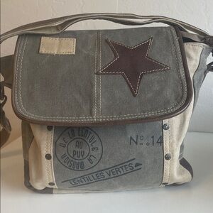 MYRA Leather Star Shoulder Bag Cowboy Flair. Western Upcycled Canvas